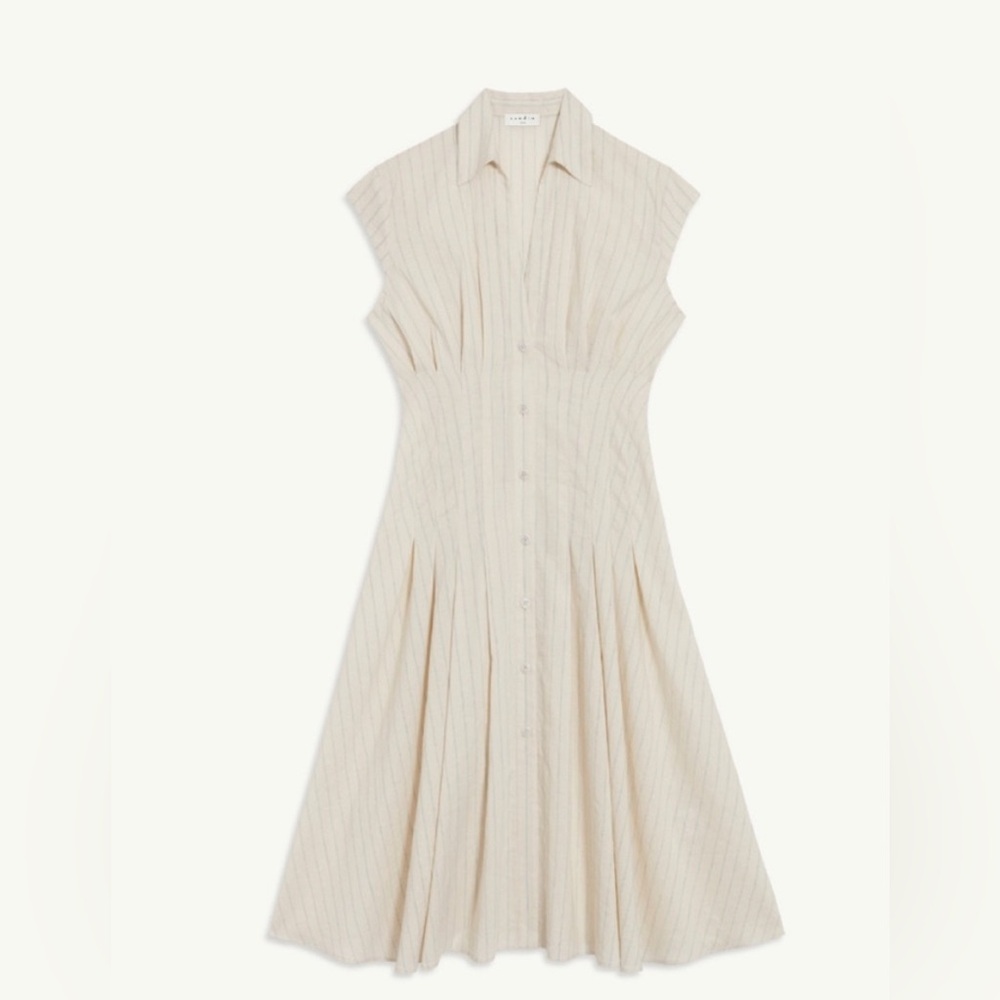 Sandro Cream Blue Striped Midi Sundress